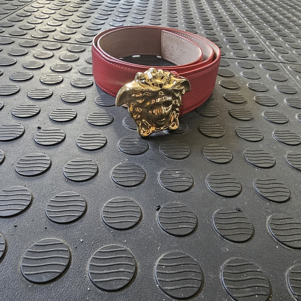 Red Belt with Gold Medusa Buckle